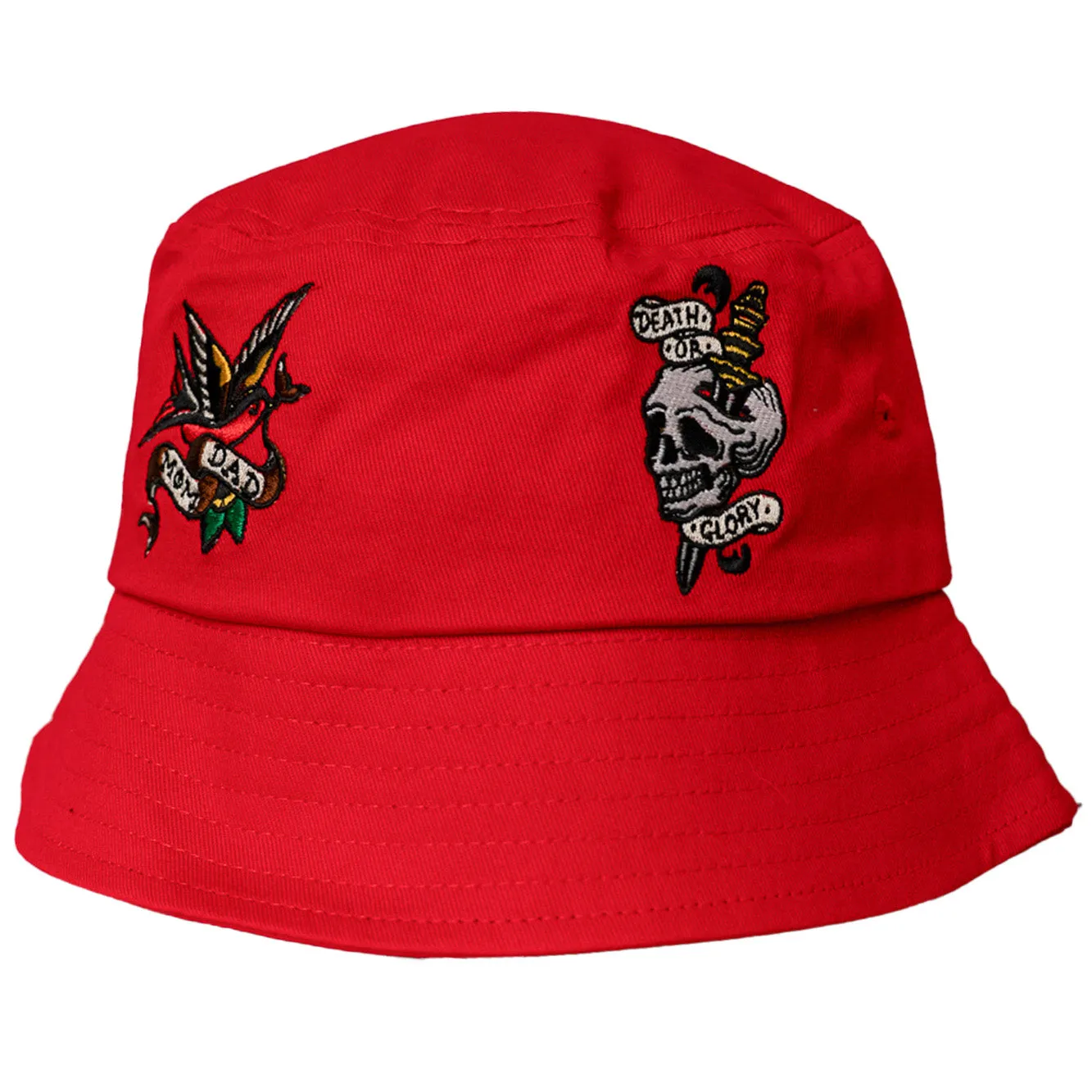 AMERICAN TRADITIONAL TATTOO STYLE PATCHES BUCKET HAT (RED)