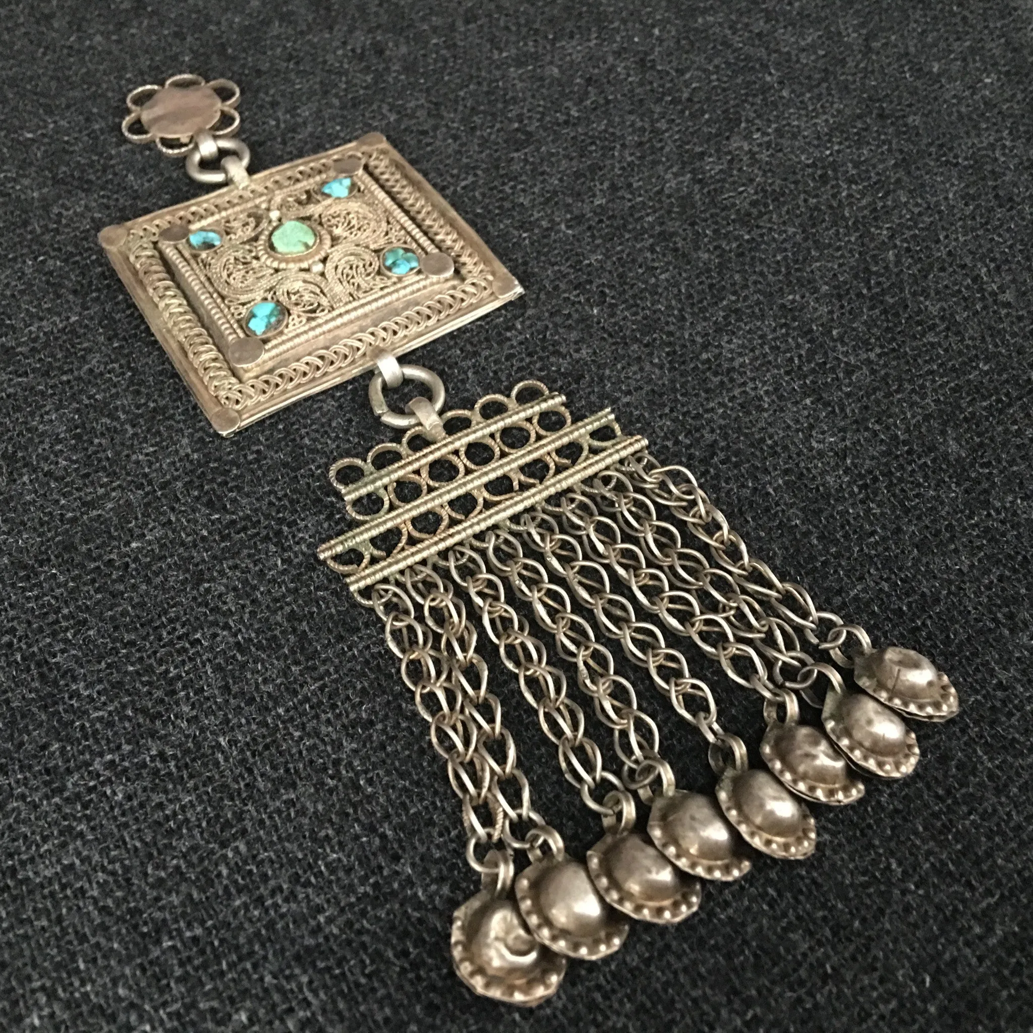 Antique Tibetan Silver and Turquoise Pendant