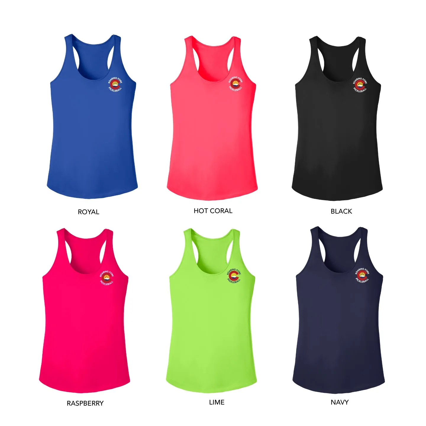 Roaring Fork, Colorado Pickleball Ladies Performance Racerback Tank